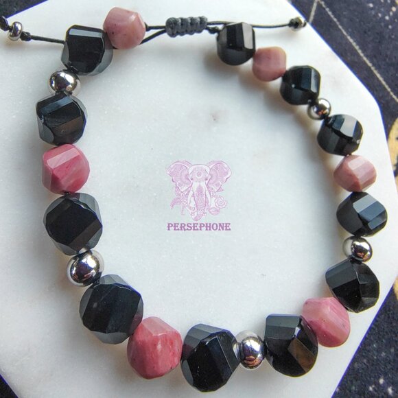 “Antares” Constellarium Bracelet | Rhodonite & Onyx | Adjustable | Protection | - Picture 1 of 5